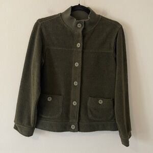 Columbia Vertex Terry Cloth Button Front Shacket Olive Green M Gorpcore Outdoor